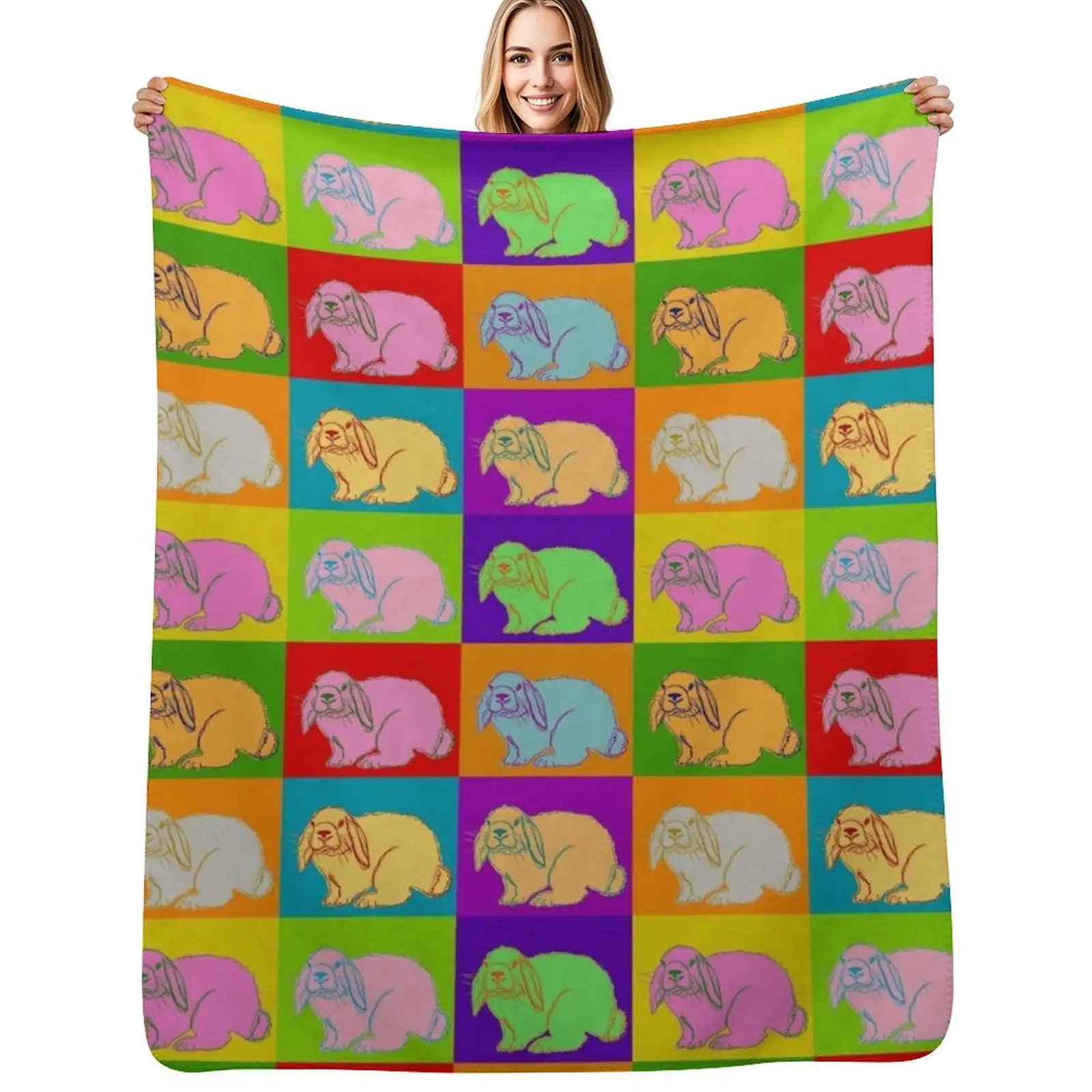 

Lop Rabbit, Popart, Holland Lop, Mini Lop, French Lop, Retro, 70s, Original Art, Cute Bunny, 4H, Rabbits, Farm Ani Throw Blanket