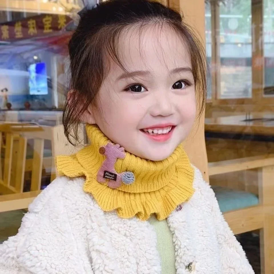 Baby Cartoon Giraffe Knit Scarfs Autumn Winter Outdoor Windproof Warm Thick Scarf Children Flanged Shawl False Collar Neck Sets