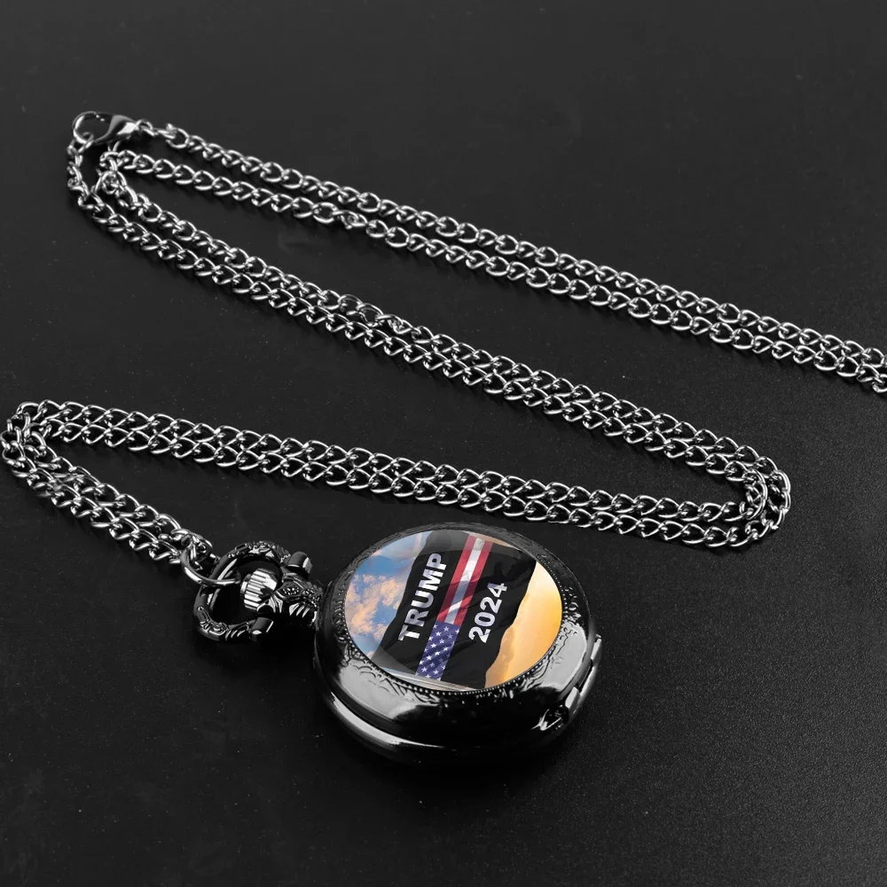 TRUMP 2024 TAKE AMERICA BACK Pocket Watch - Quartz Movement, Round Dial, Unique Bronze Necklace Souvenir Gift