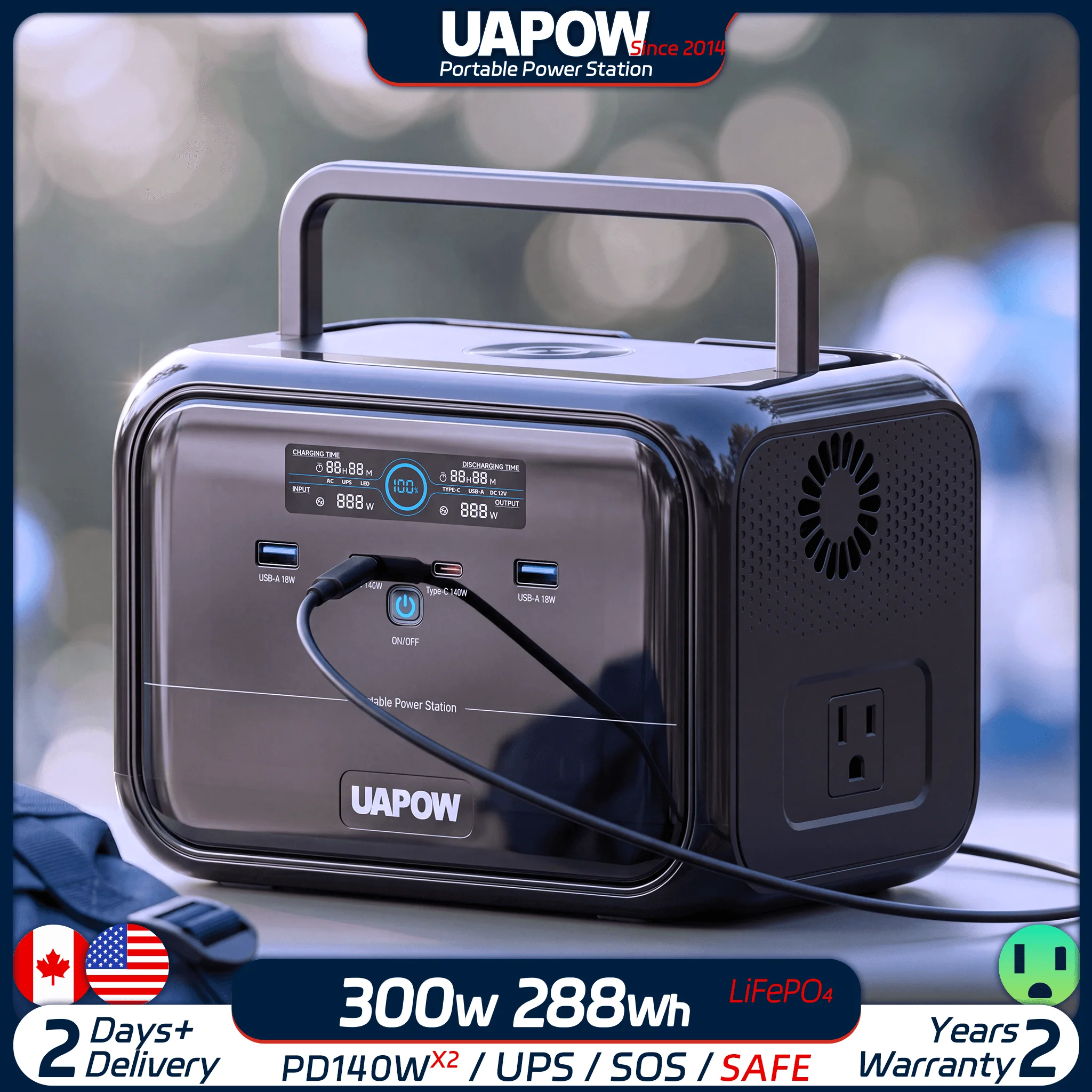 Uapow 288Wh Spring Flower Viewing Self-Driving Power Supply, 300W for Charging Drones and Cameras, Capturing the Beauty of the Flower Fields. 15W Wireless Charger, Simply Place Your Phone on It. 3kg Lightweight, Won'T Add Extra Weight to the Trunk. 150W Wall Charger, Fully Charged in One Night at the Hotel.