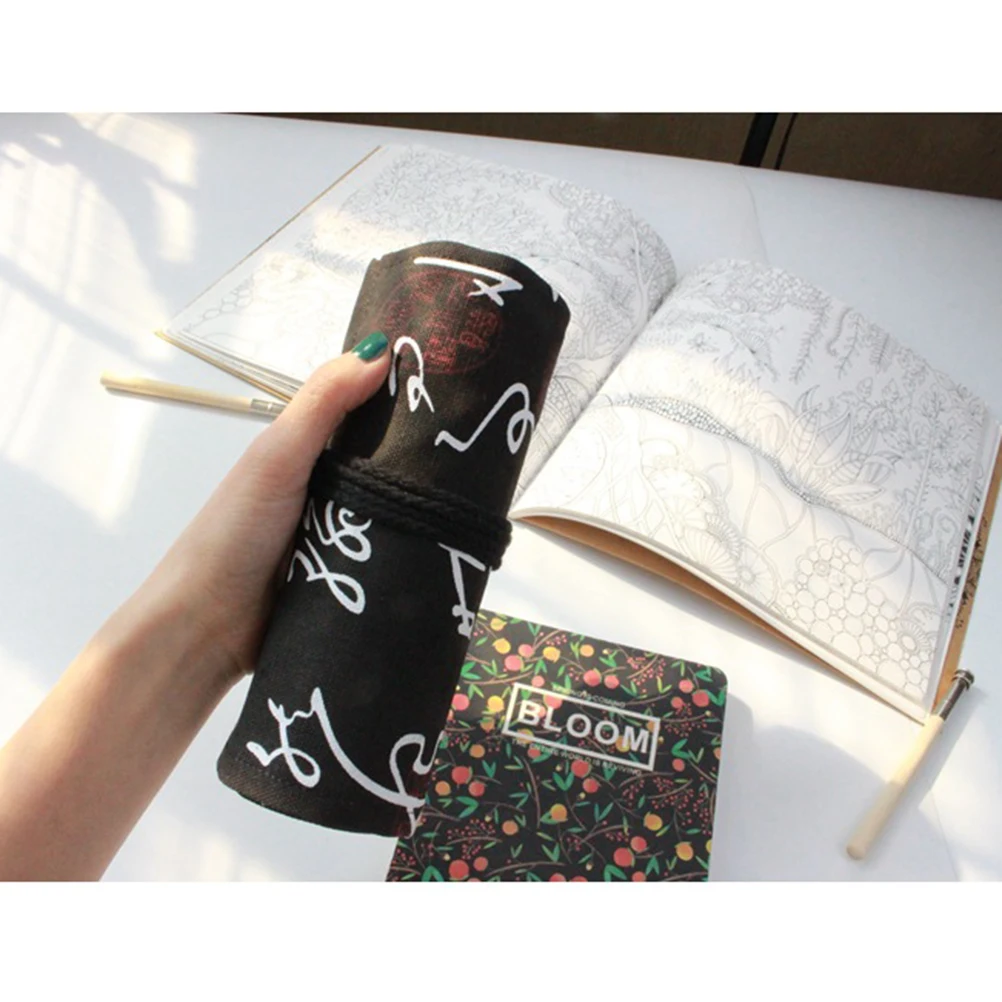 

48 Slot Pencil Roll Wrap Canvas Case Storage Bag Simple Stationery Holder Portable Pen Organizer Art Supplies Gift Idea