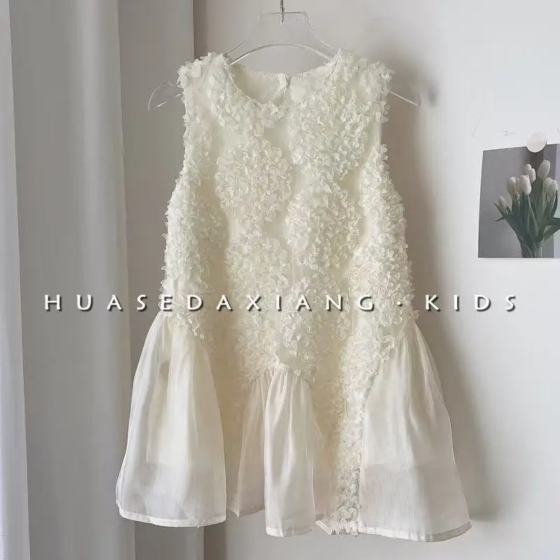 

Girls' Summer Dress New Medium and Small Children's Tank Top Skirt Korean Edition Sleeveless Girls' Elegant Princess Yarn Skirt