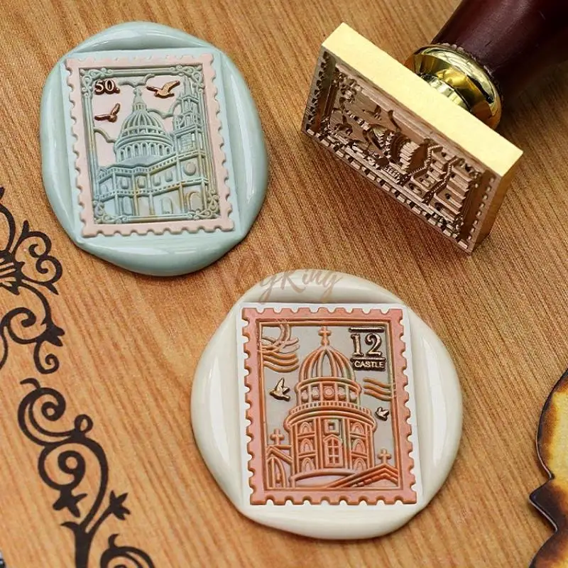 Brass Sealing Wax Stamp Rectangular Square Book Jungle Wisteria Lighthouse Decoration Craft Wedding Invitation Gift Packaging