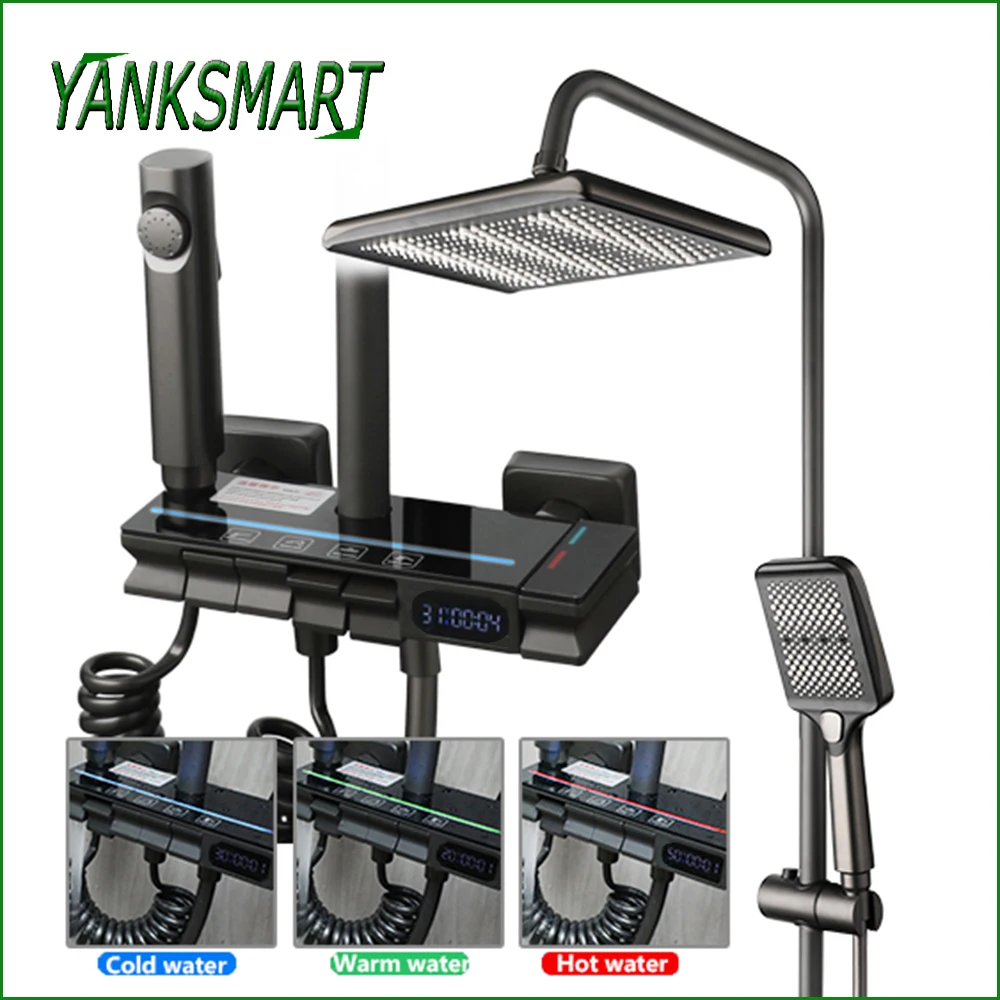 YANKSMART-Conjunto De Chuveiro De Banheiro Com Display Digital, Torneira, Montagem Na Parede, Sistema De Chuva, Misturador, 4 Vias