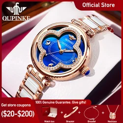 OUPINKE Women's Watches Elegant Fashion Automatic Mechanical Original Wristwatch for Ladies Waterproof Ceramic Strap Lucky Grass