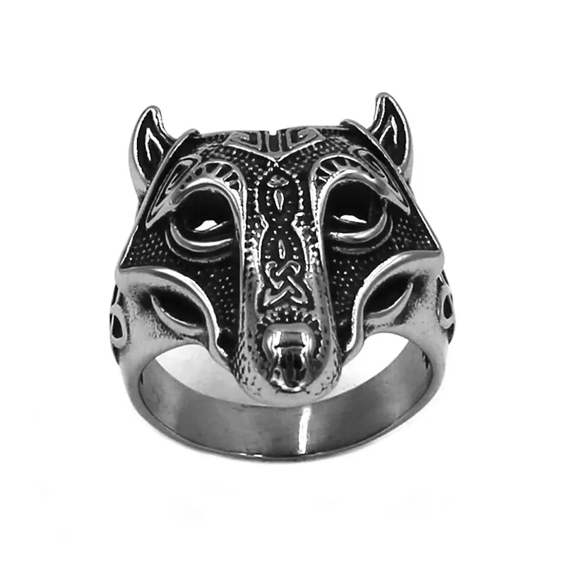 Norse Viking Rune Ring Stainless Steel Jewelry Peace Odin Symbol Amulet Wolf Charm Wedding Biker Mens Wholesale SWR0909