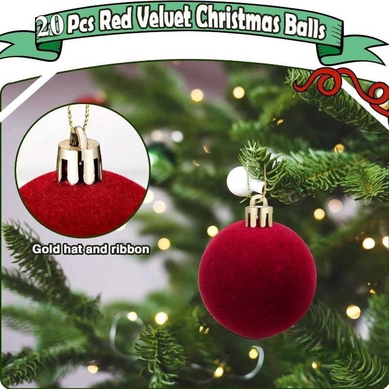 20 قطعة من كرات عيد الميلاد المخملية باللون الأحمر الخمري - حلي معلقة بلاستيكية على الطراز البوهيمي لديكور المنزل، مثالية لأعياد الميلاد وحفلات الزفاف #6