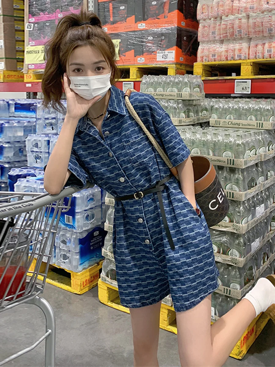 Slimming Effect or Denim Overalls Women's Summer Faion High Waist Thin Sle Workwear One-Piece Suit Commute ket Detail