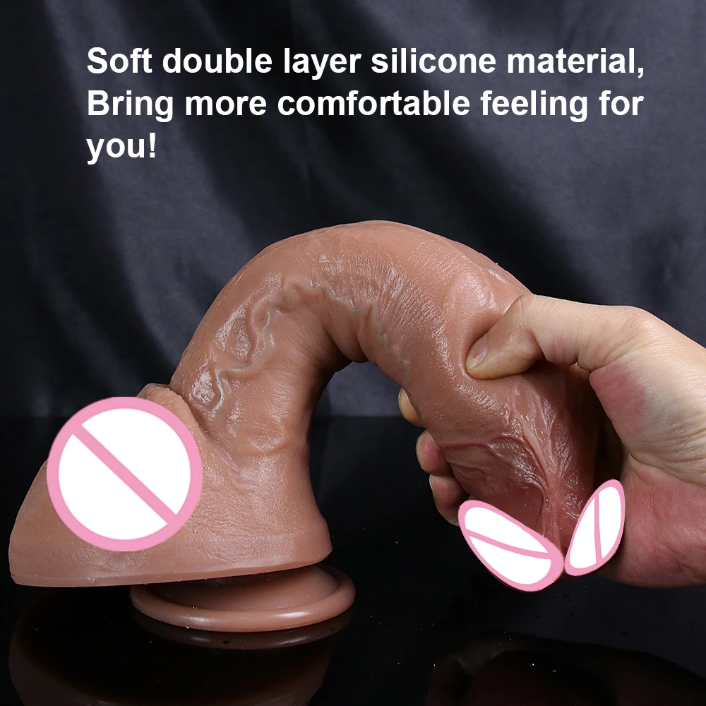 Double Layer Silicone Realistic Dildo High Simulation Glans Big Huge Penis Real Skin Feel Anal Sex Toys For Female Masturbation