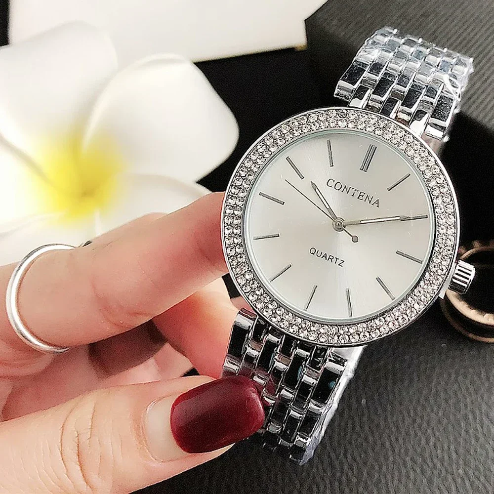 Reloj Mujer New Gold Watch For Women Fashion Fashion Casual Round Rhinestones Quartz Luxury Ladies Wristwatches Relogio Feminino