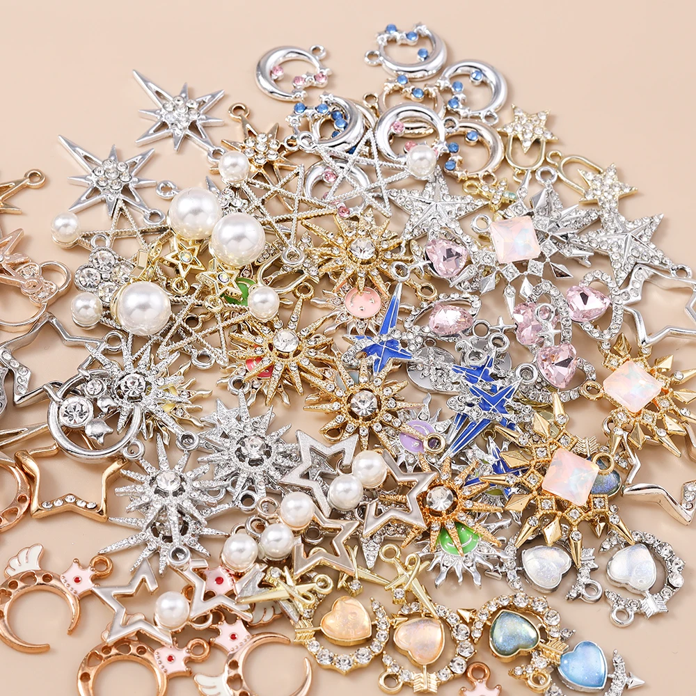 Leslie 10 Stück exquisite Kristall-Stern-Mond-Charms für baumelnde Ohrringe, Armbänder, Halsketten, Anhänger, Schmuck, DIY-Handwerk – Detail 5