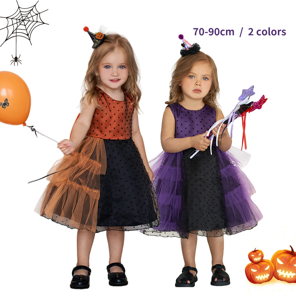 

Halloween Toddler Girls Dress Dot Splicing Mesh Party Performance Dress For 0-2Y Kids Cosplay Masquerade Ball Princess Dresses