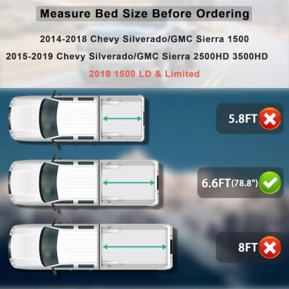 Soft Roll Up Tonneau Cover for Chevy Silverado/GMC Sierra 6.6FT