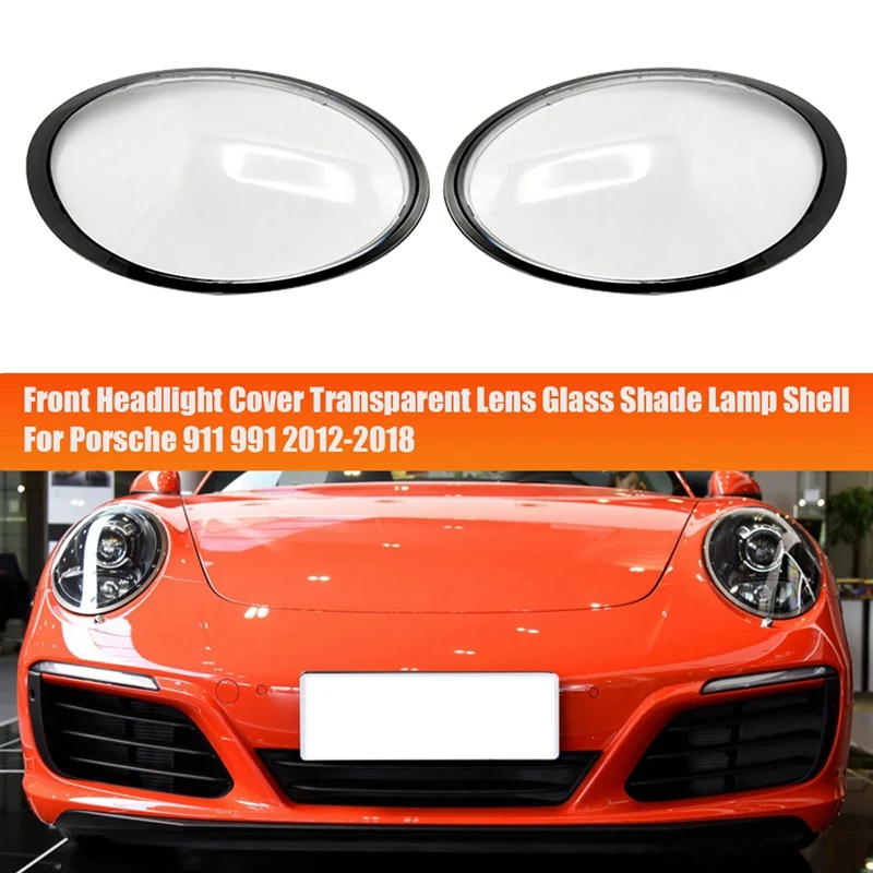 

1Pair Car Headlight Shade Transparent Lampshade Shell Headlights Lens Caps For Porsche 911 991 2012-2018 Black Edge