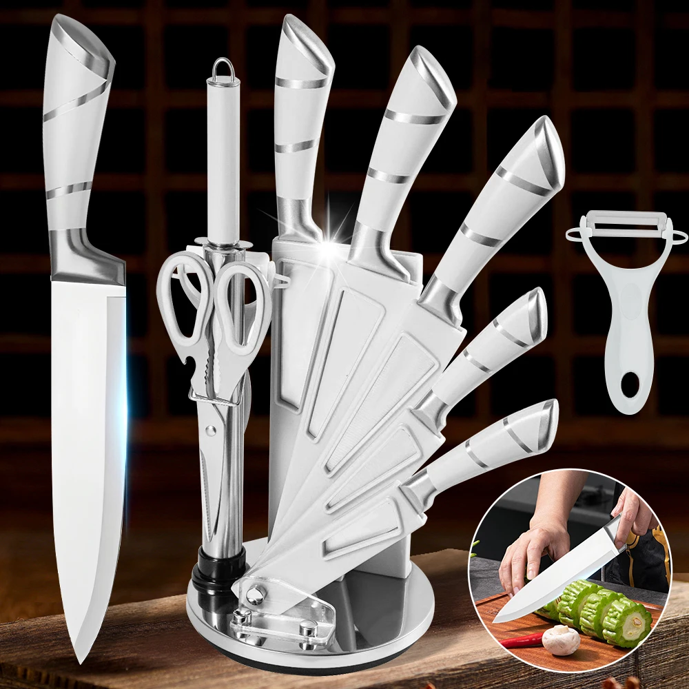 

ZENG набор кухонных ножей с полой ручкой из нержавеющей стали, кухонный нож для резки мяса, ножницы, нож для хлеба, нож для очистки фруктов, держатель ножа