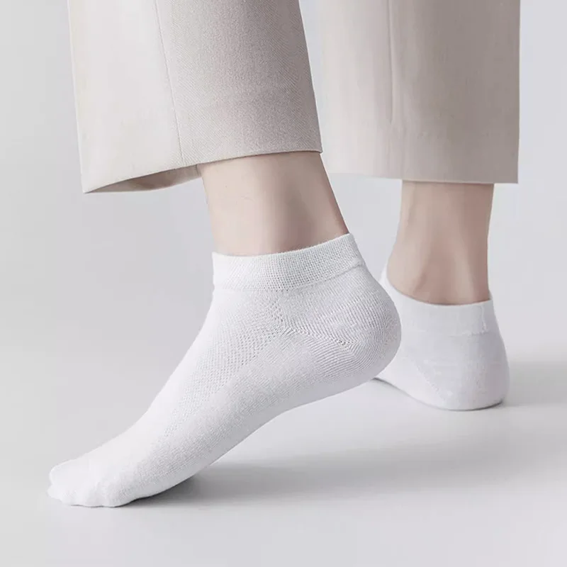 Breathable Men's Socks Short Ankle Elastic Solid Color Mesh High Quality Cotton Business Unisex Sokken Plus Size EU38-47