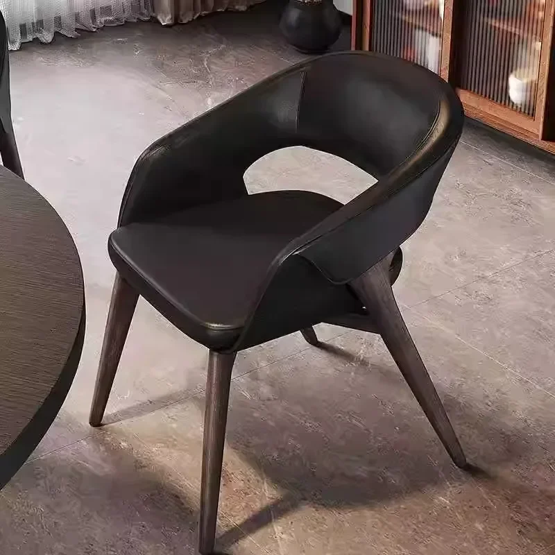 

Italian minimalist ash wood solid wood leather home dining chair