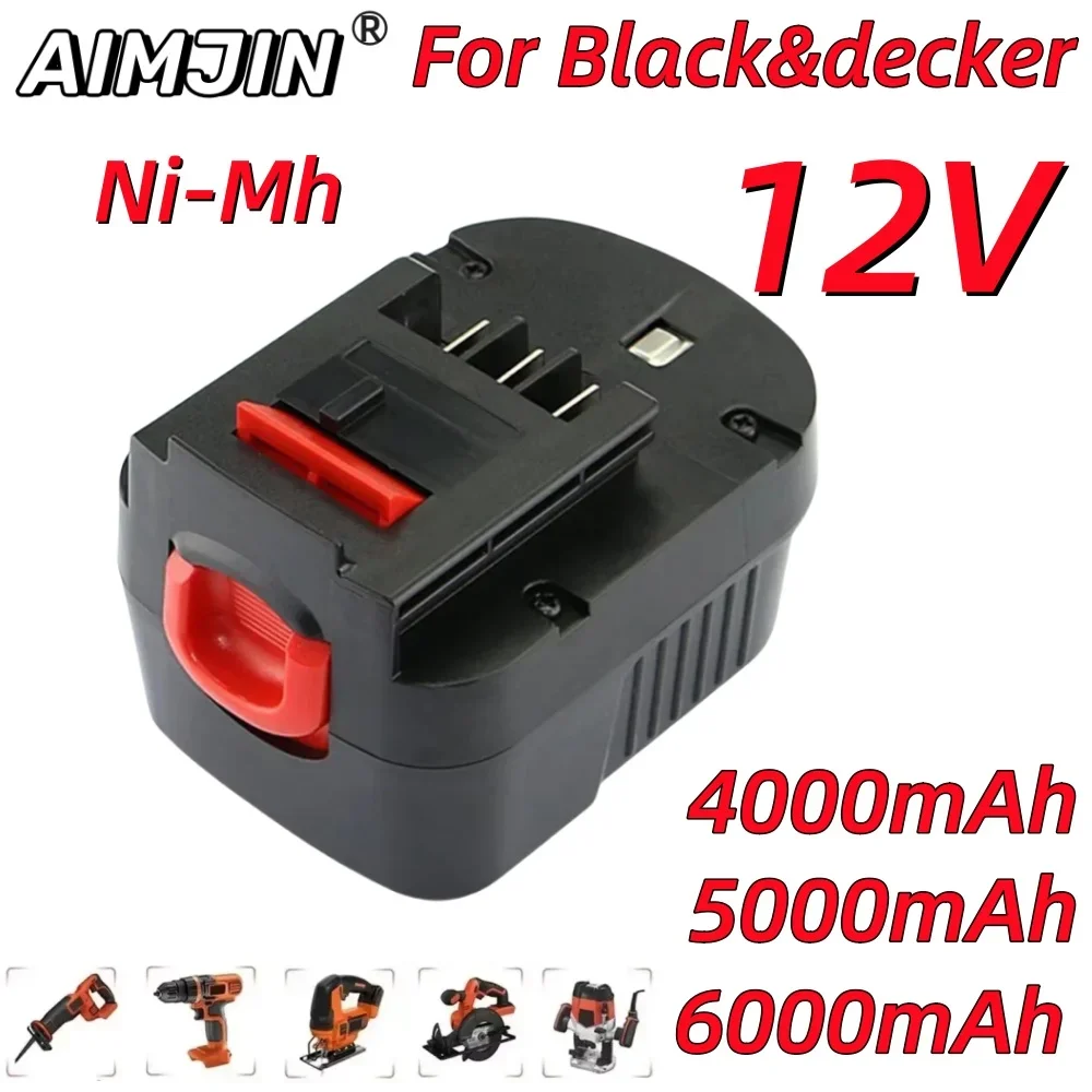 

For Black&Decker 12V 4000/5000/6000mAh Ni-MH Drill Tools Battery A12 A12EX FSB12 FS120B A1712 HP HP12 Rechargeable Battery