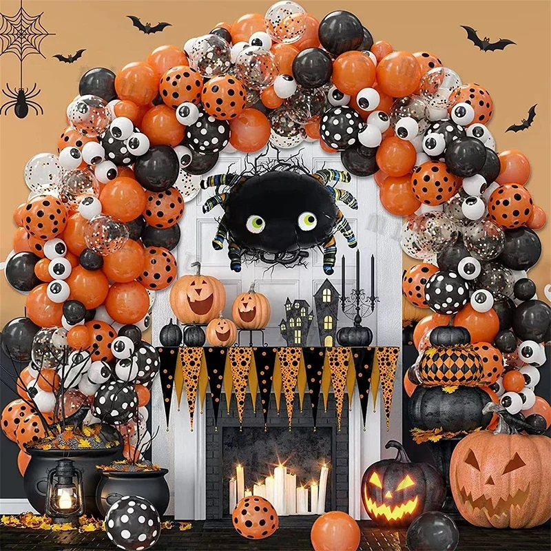 Halloween Fledermaus Ballon Girlande Bogen Kit Schwarz Orange Ballon 3D Fledermaus Spinne Aufkleber Auge Kürbis Halloween Party Dekoration Lieferungen