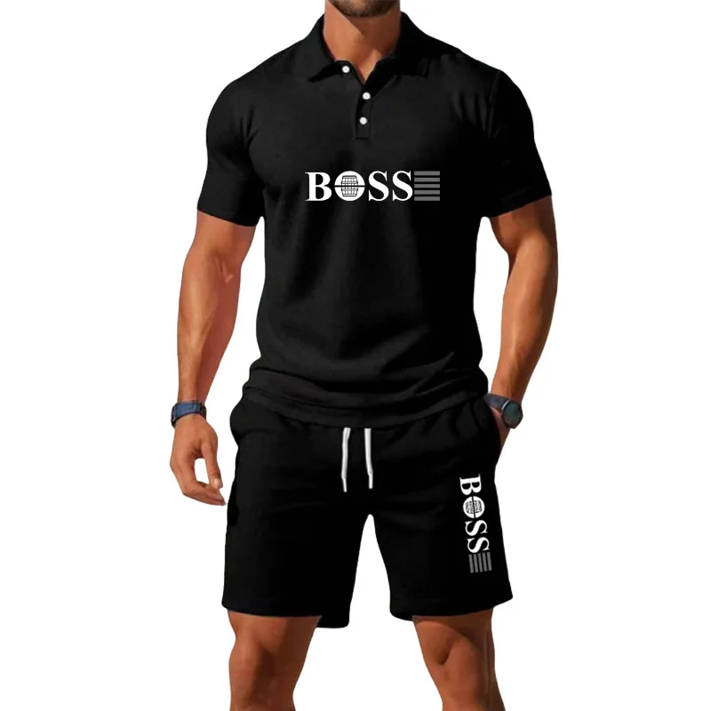 

Men's Summer Casual Fashion T-Shirt Set - Men's Shorts Set, Slim Fit, Retro Money Style Collar Design