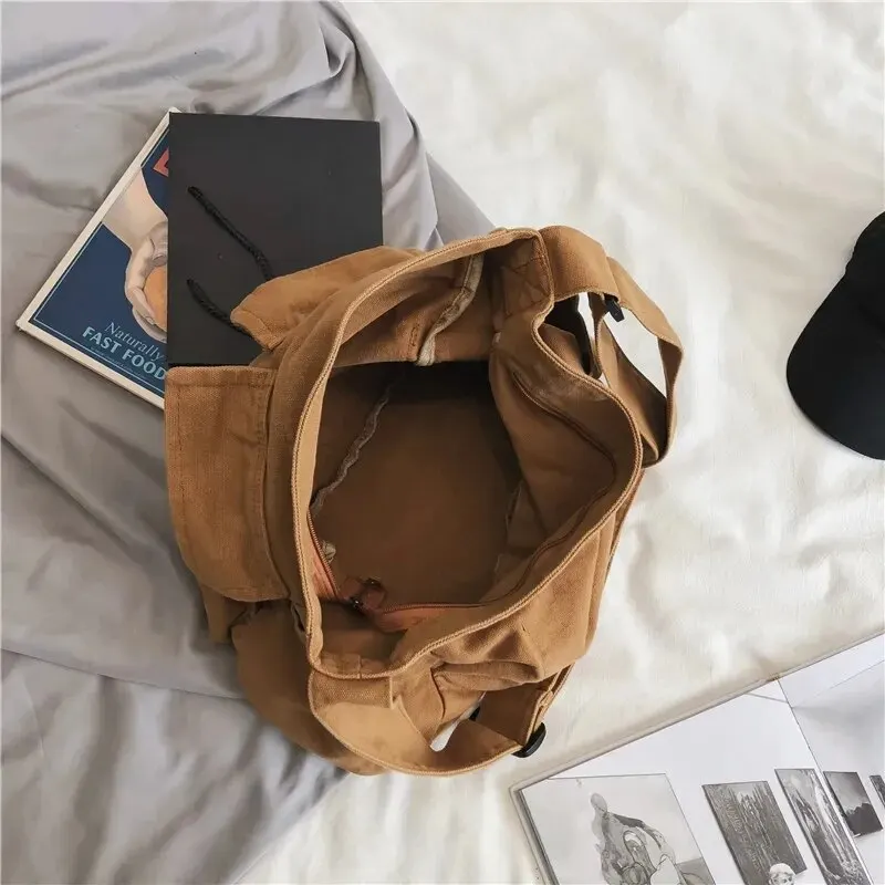 Classic Vintage Canvas Shoulder Bag Women Solid Soft Travel Women Crossbody Bag Large Capacity Fashion Handbag Tote Bag Women