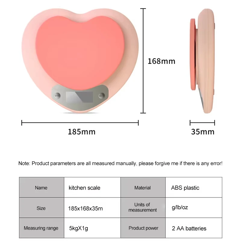 Digital Kitchen Scale Pink Heart-shaped Portable High-Precision Scale 5kg/1g 3kg/0.1g LCD Display Electronic Scale Battery Power view 6