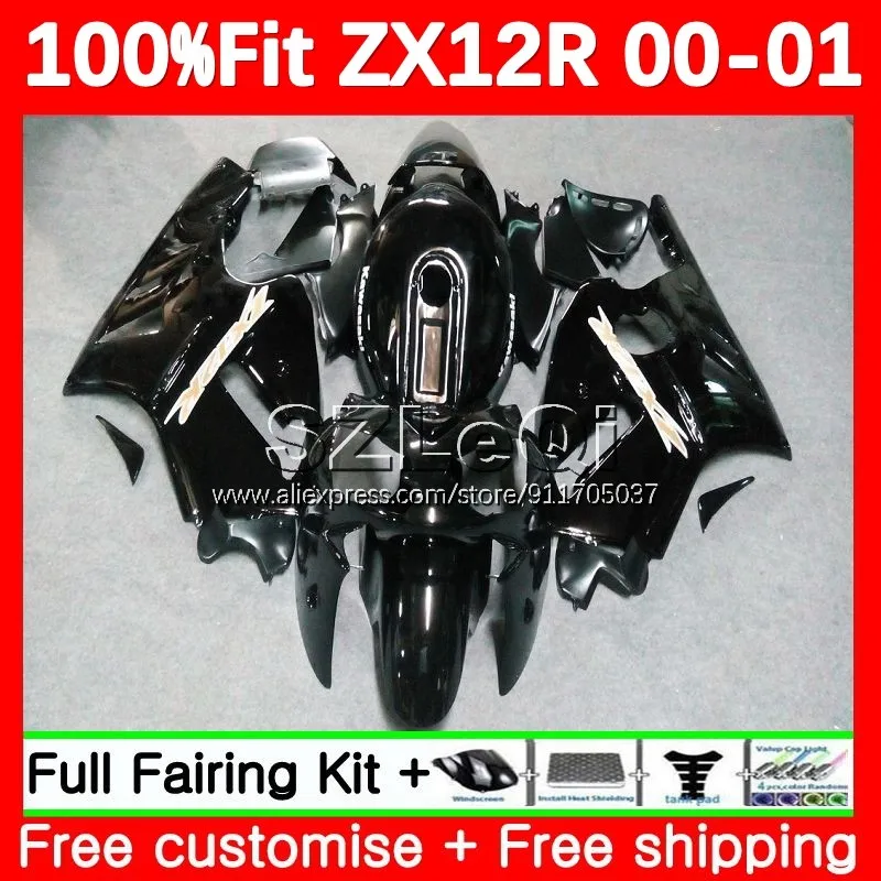 Injection Body For KAWASAKI NINJA ZX1200 C ZX 12 R ZX-12R ZX12R 00 01 115No.47 ZX 1200 12R Gloss Black 1200CC 2000 2001 Fairing