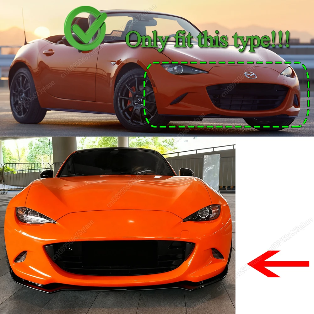 For Mazda MX-5 MX5 Miata ND 2016-2025 Front Bumper Shovel Front Lip Spoiler Lower Lip Splitter Exterior Modification Gloss Black