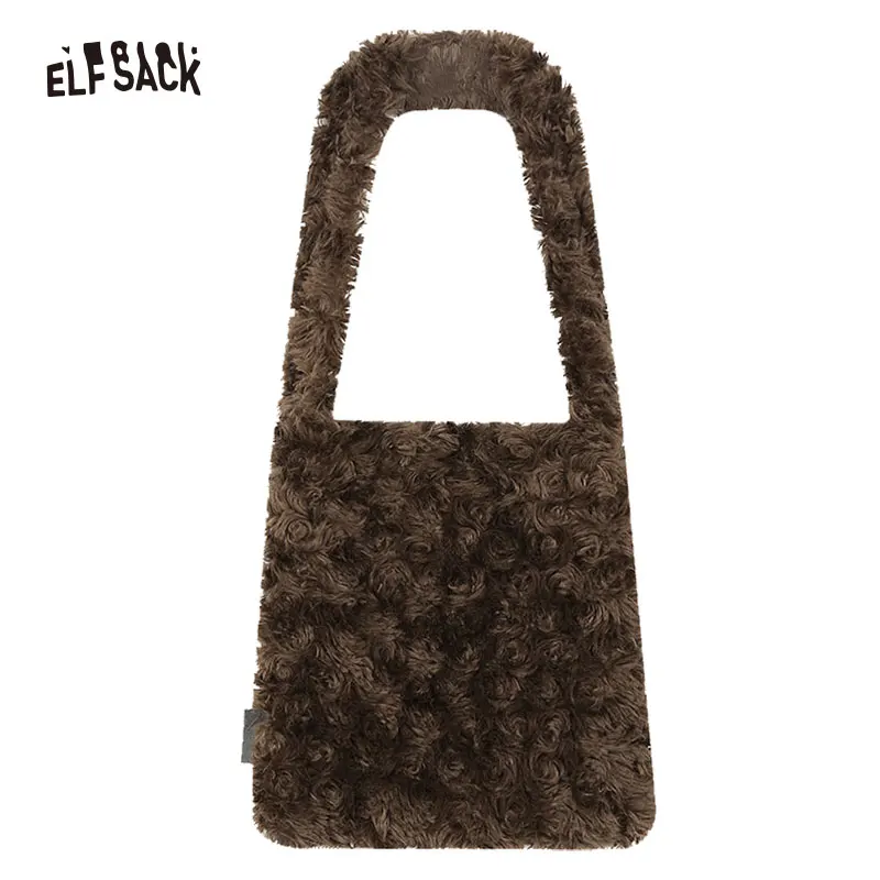 ELFSACK Korean Fashion Fluffy Bag Women 2023 Winter New Designer Accessorize