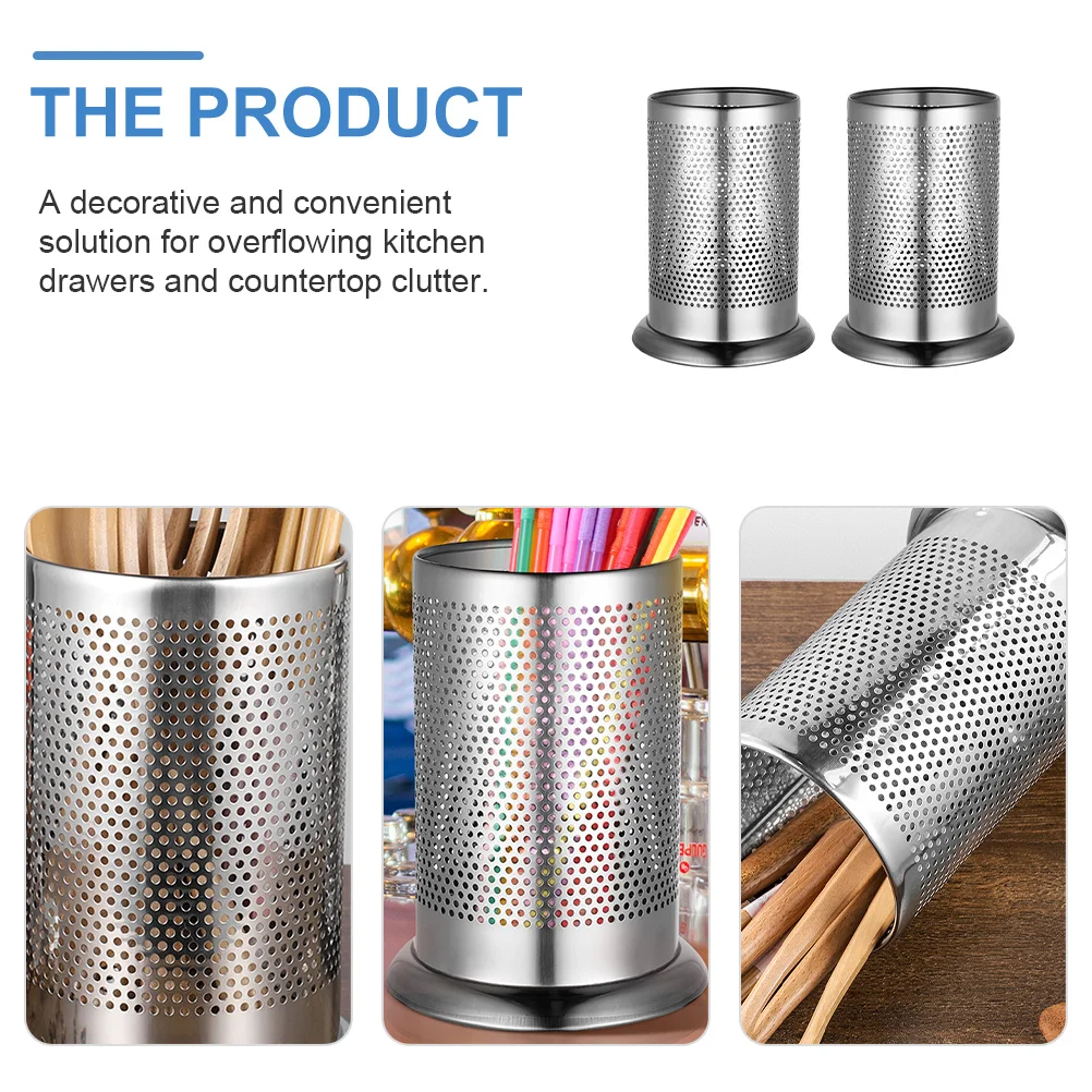 

2Pcs Chopstick Holder Multipurpose Steel Utensil Organizer Kitchen Storage Container Cutlery Holder Silverware Jar