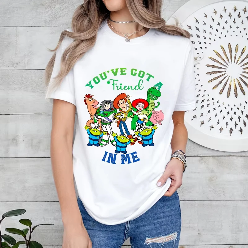 Disney You Have Got Friend in Me Toy Story Printed Adult T-Shirt Women's Summer Cotton Short Sleeve Loose Top Casual Clothing