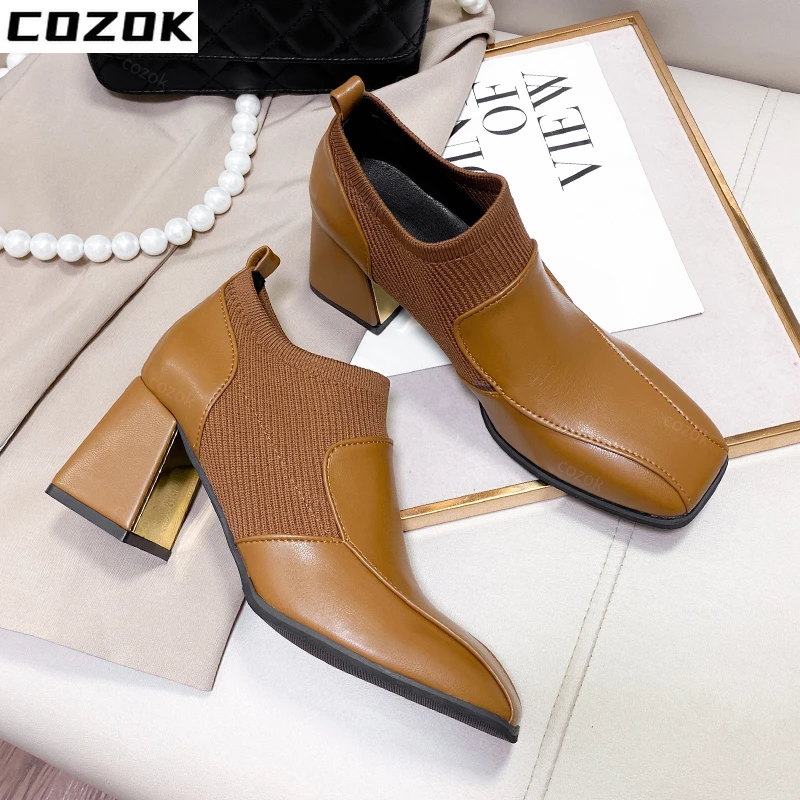 

Weave High Heels Boots Women Dress Women Shoes Boots Shallow Mouth Boots Chunky 2022 New Fashion Designer Goth Ladies Shoes