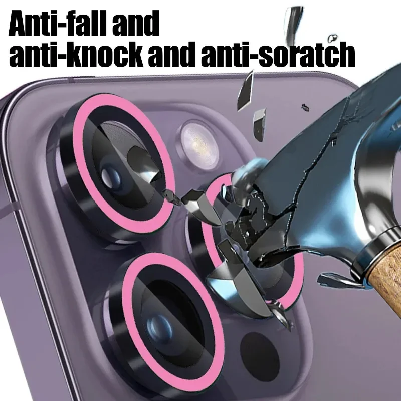 2-3PCS Luminous Camera Lens Protector Glass For IPhone 16 Pro Max 16Plus Len Film Ring Glass Anti-Scratch Glowing Protective Cap