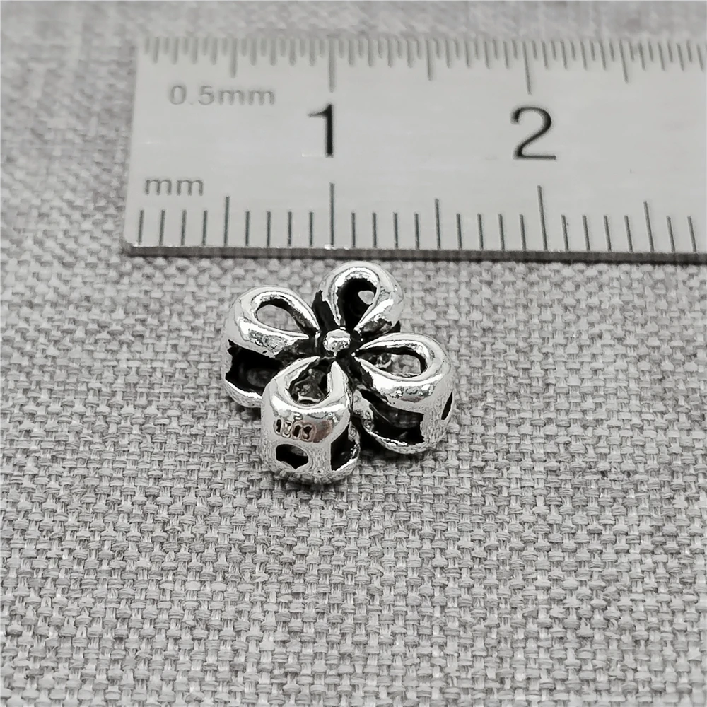 2 Pieces of 925 Sterling Silver Oxidized Hollow Clover Beads 2-sided for Bracelet Necklace