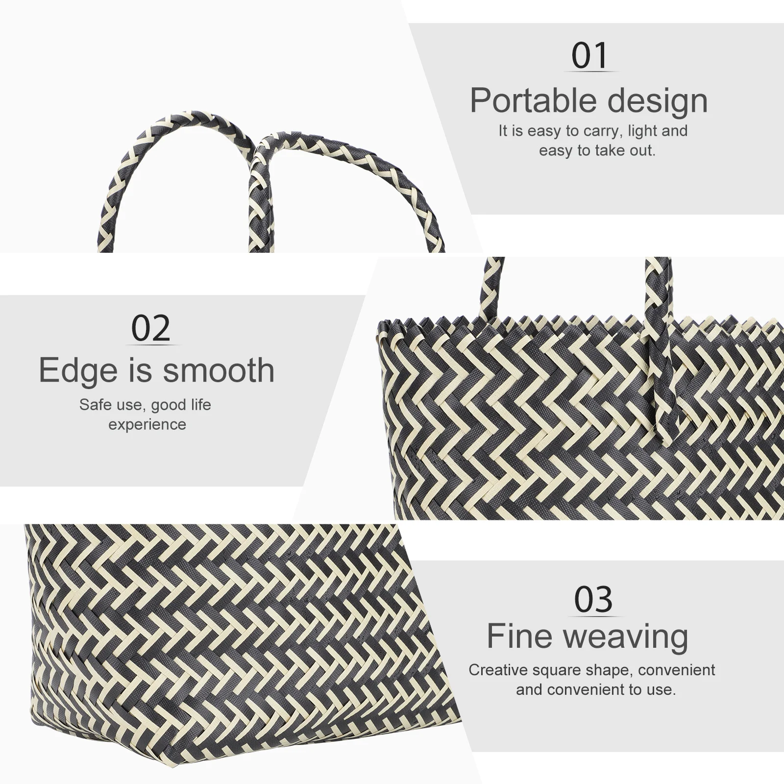 

1pc Handknitted Bag Plastic Fashionable Striped Women Casual Handbag Large Capacity Color Matching Cylindrical Shoulder Strap