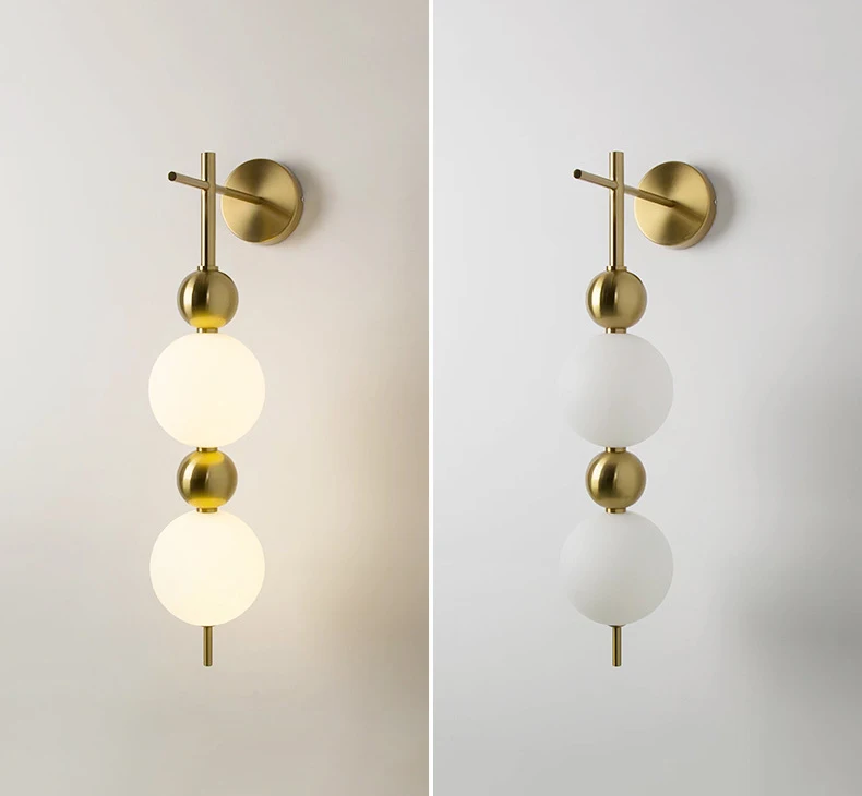 Design LED Wall Lamp White Acrylic Ball Gold Metal Bedrooom