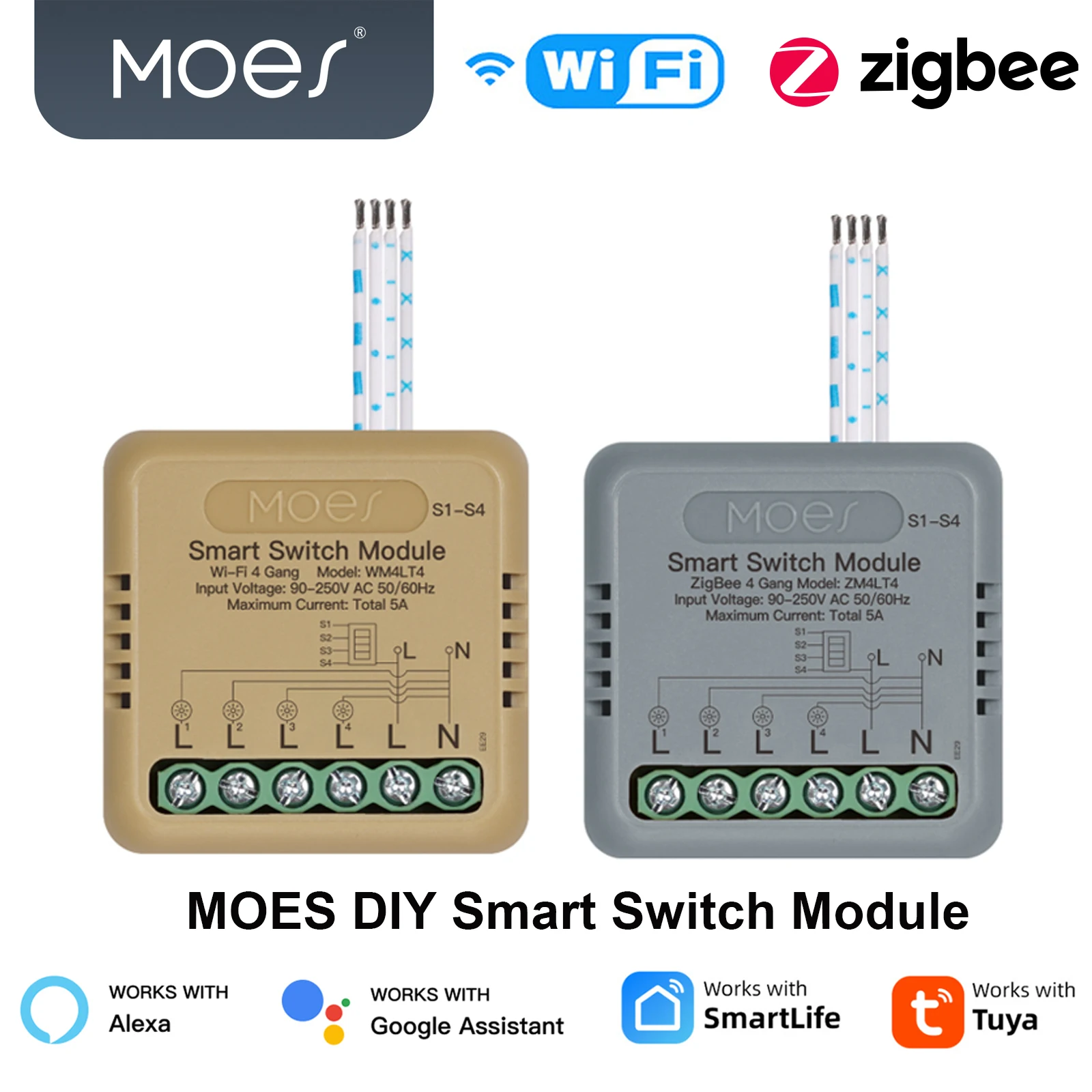 

Умный переключатель MOES Tuya, модуль Wi-Fi/Zigbee 3/4 группы, работает с Alexa Google Home, таймер, голосовое управление, переключатель домашней автоматизации «сделай сам»