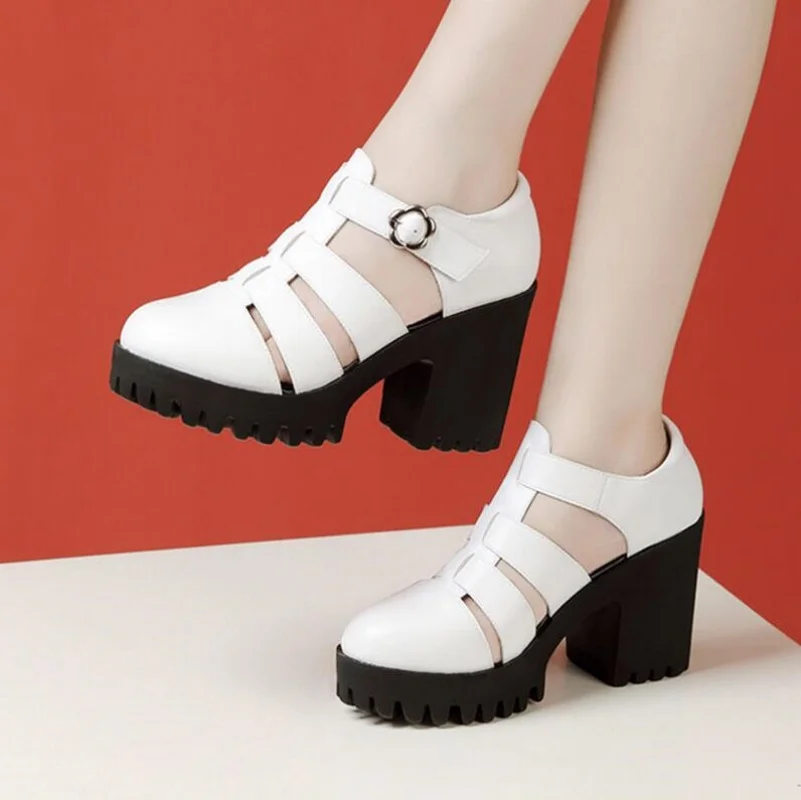 

2026 Women white 8-10cm Samll Size 32-43 Genuine Leather Shoes Chunky Platform Sandals Block High Heels Sandals Office Model Mom