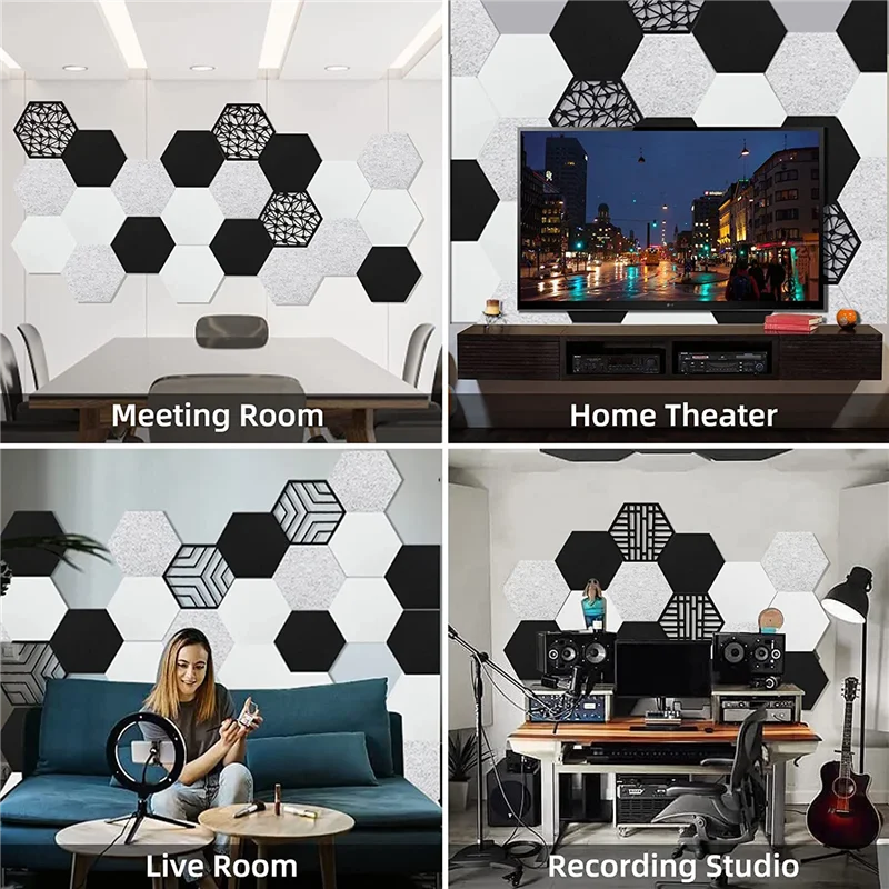 

12 Pcs Self-Adhesive Acoustic Panels,Hexagon Sound Proof Panels,Sound Absorbing Panels For Recording Studio Home,Offices