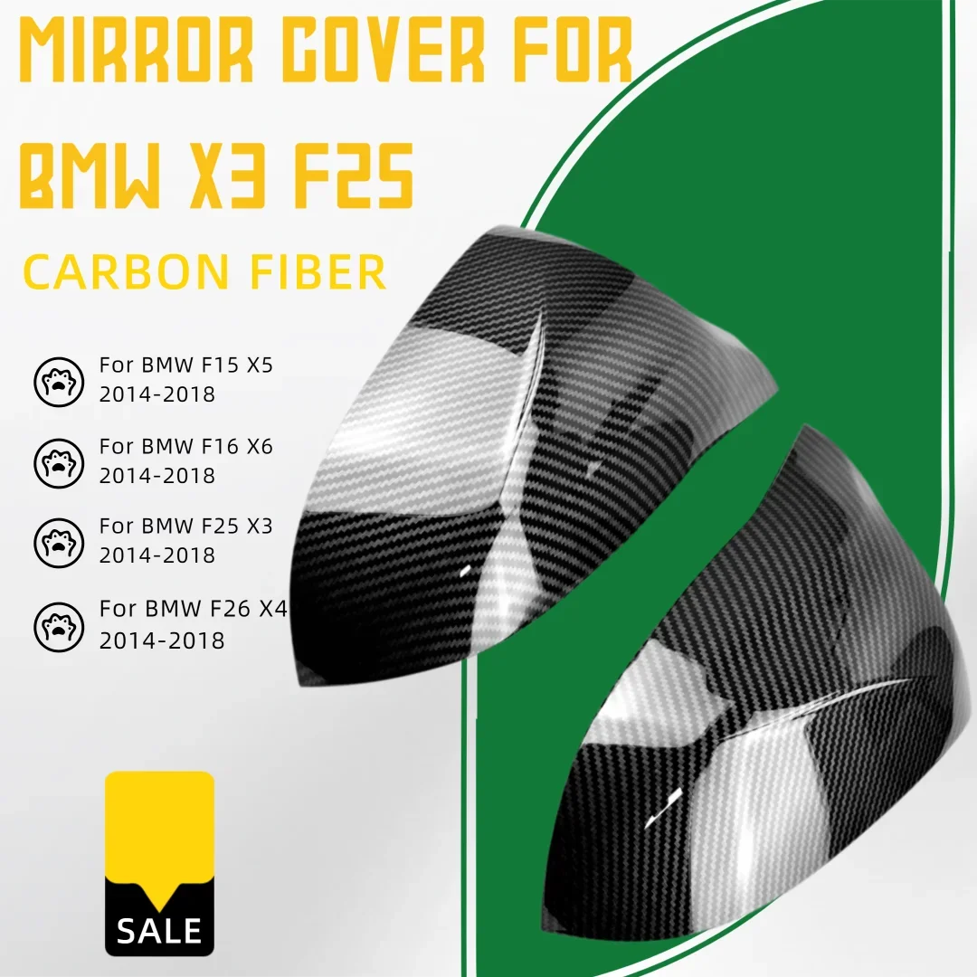 Auto Car Rear View Side Mirror Cover Trim for BMW F25 X3 F26 X4 F15 X5 F16 X6 2014 2015-2018 Bright black Carbon Fiber view 2