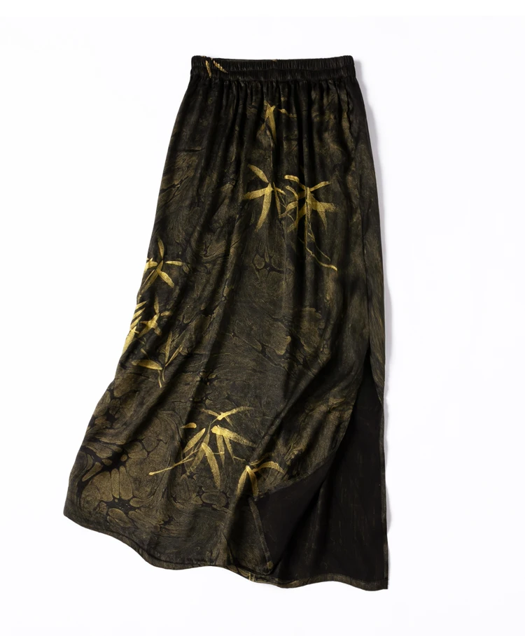 Winsleter, Watered Gauze Silk Elegant Skirts, Woman Gilded Golden Elastic Waist, Vintage OL Skirt, 2024 Summer Autumn B48421QM