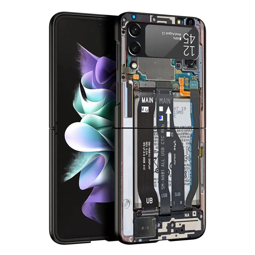 Motherboard Circuit Funny Pattern Case For Samsung Galaxy Z Flip 4 5 3 z Flip5 Flip4 5G Hard Phone Cover Flip3 Split Folding Bla