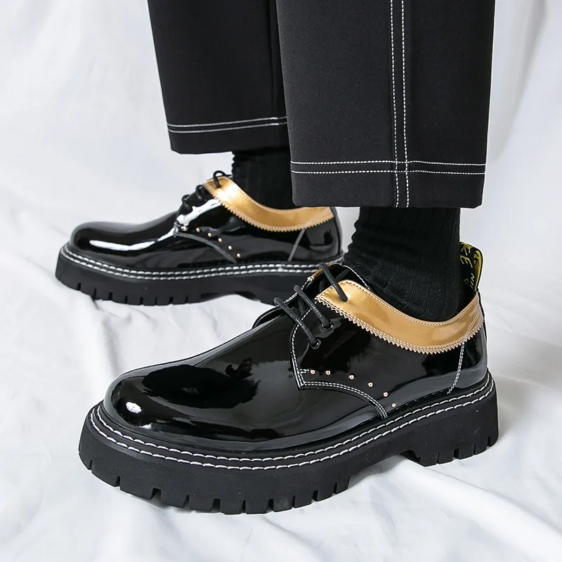 

Men's big-headed leather shoes, British thick-soled height-increasing color-blocking loafers, casual dress shoes