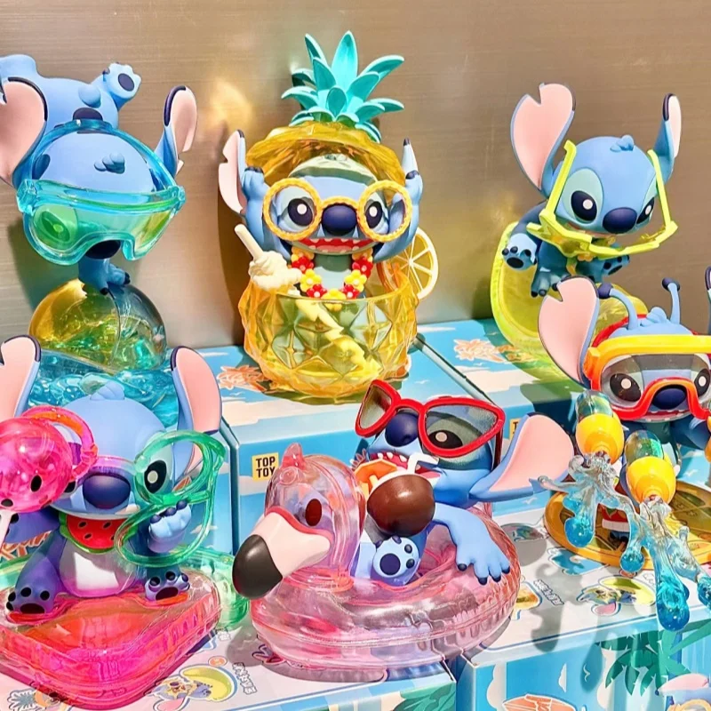 Boîte de la série Carnaval d'Été du Stitch de Disney Authentique, Modèle de Décoration de Dessin Animé Kawaii, Poupées de Collection, Jouets, Cadeaux d'Anniversaire pour Enfant