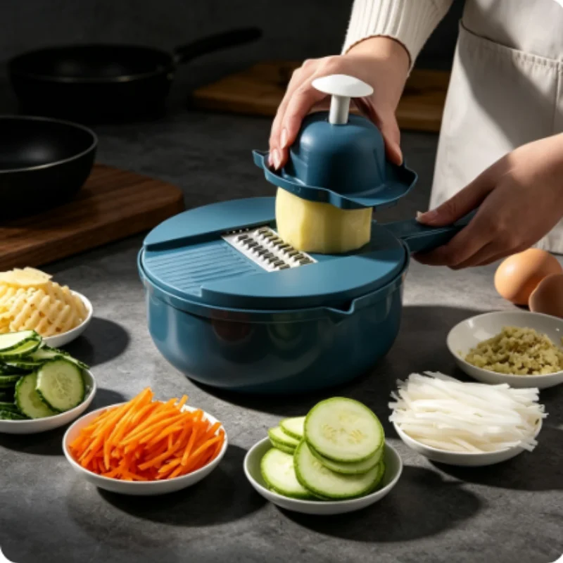 9-in-1 Multifunctional Vegetable Slicer Grater Shredder, Manual Potato Cutter Kitchen Cooking Gadget