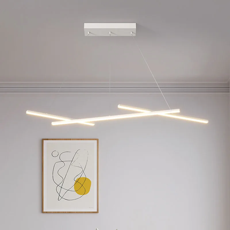 Modern LED Pendant Lamp para Jantar, Sala de estar, Quarto, Minimalista Iron Art Line, Strip Pendurado Luz, Home Decor, Luminária