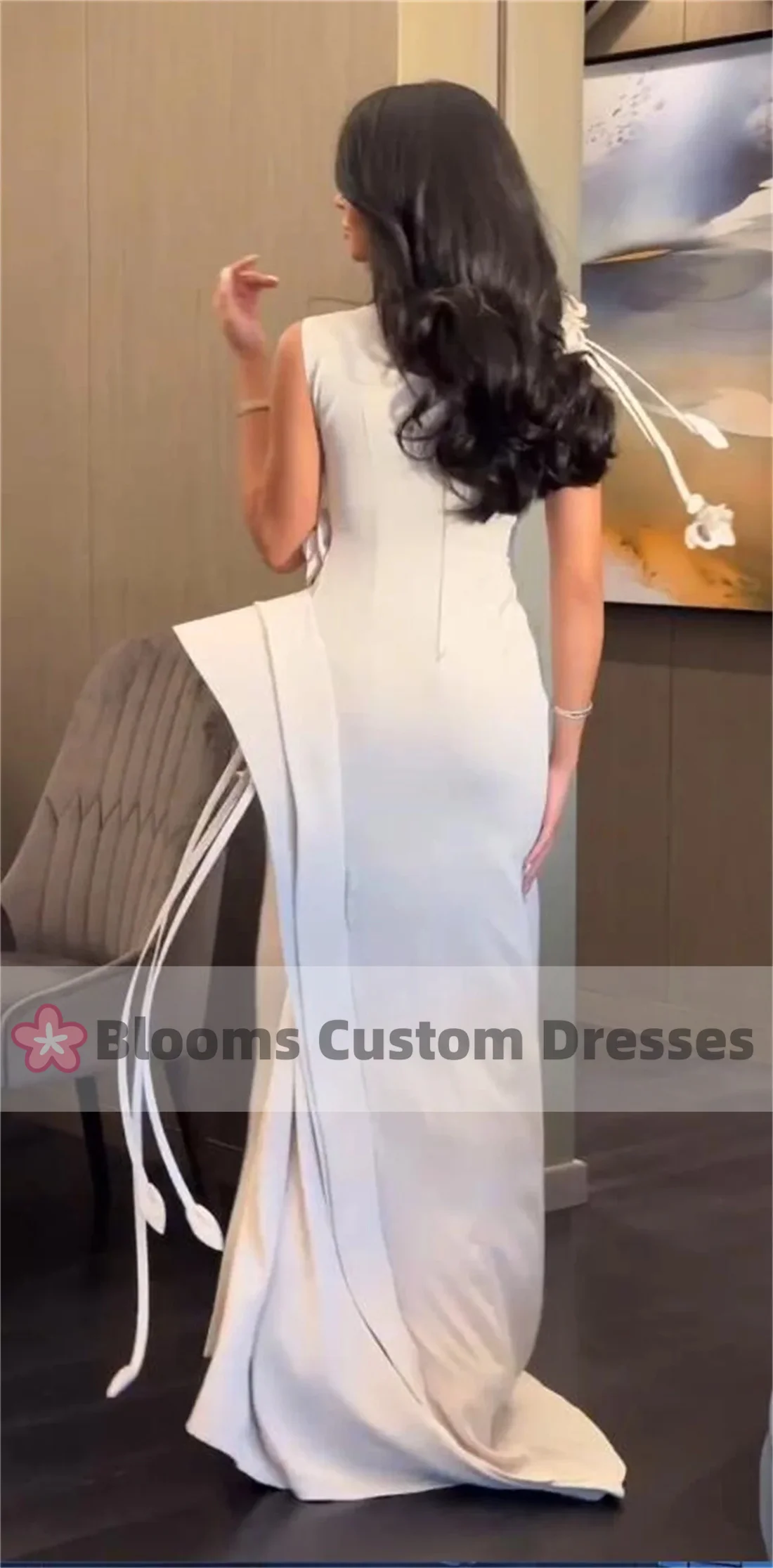 Blooms Saudi Arabia Prom Dress Evening Sleeveless Sheath Floor Length Flower Waist Ribbon Hugging 3D Bespoke Occasion Gown