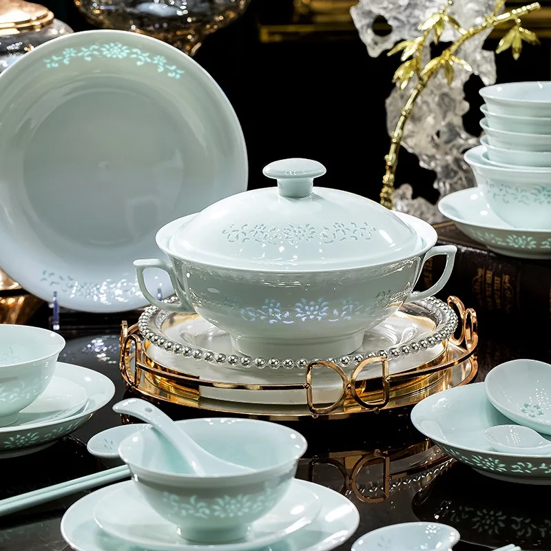 ZMLunderglaze color bowl tableware white porcelain exquisite bowl and plate suit for home