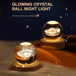 Crystal Ball Night Lights Saturn Planet Galaxy Table Lamp USB Atmosphere Bedside Light Tabletop Home Decor Kid Christmas Gifts