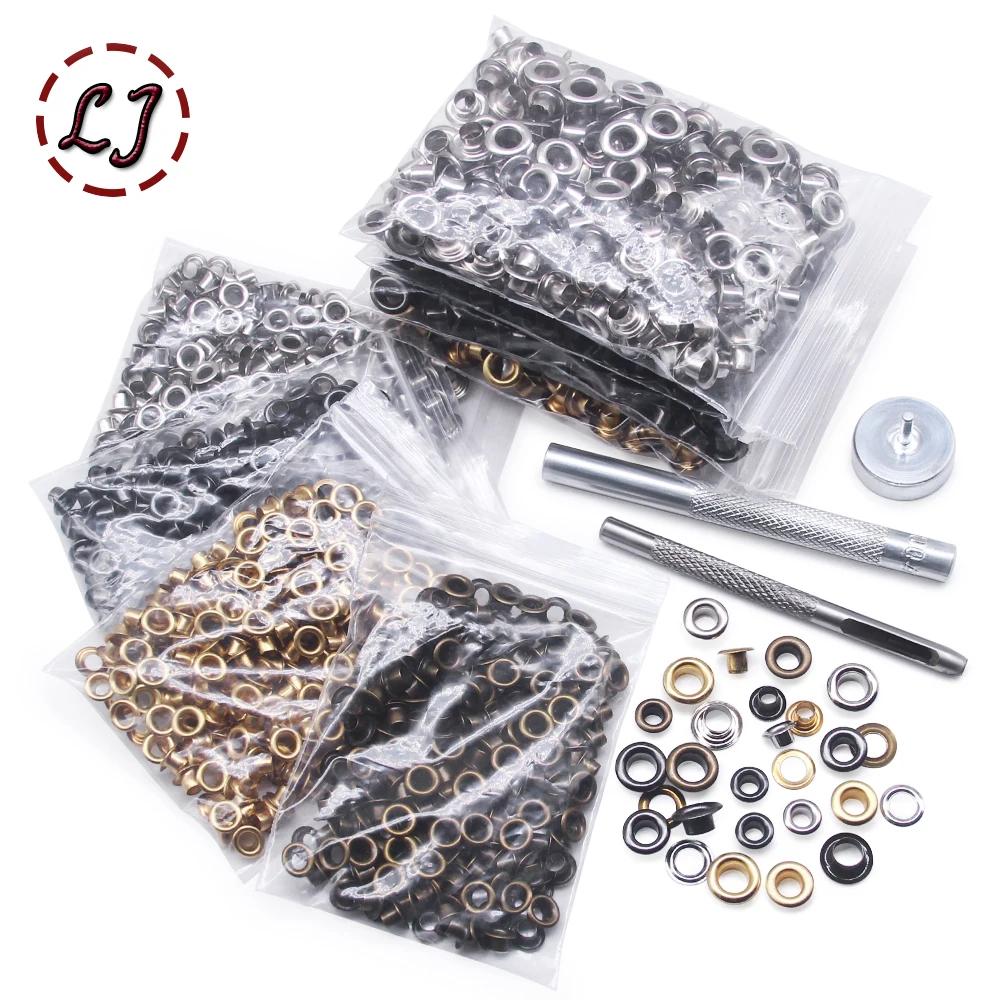 New 200sets Round 3/4/5/6mm Brass Gronmets Eyelets With Washer For Leather Crafts Shoes Bag Clothing Belt Garment DIY Handmade